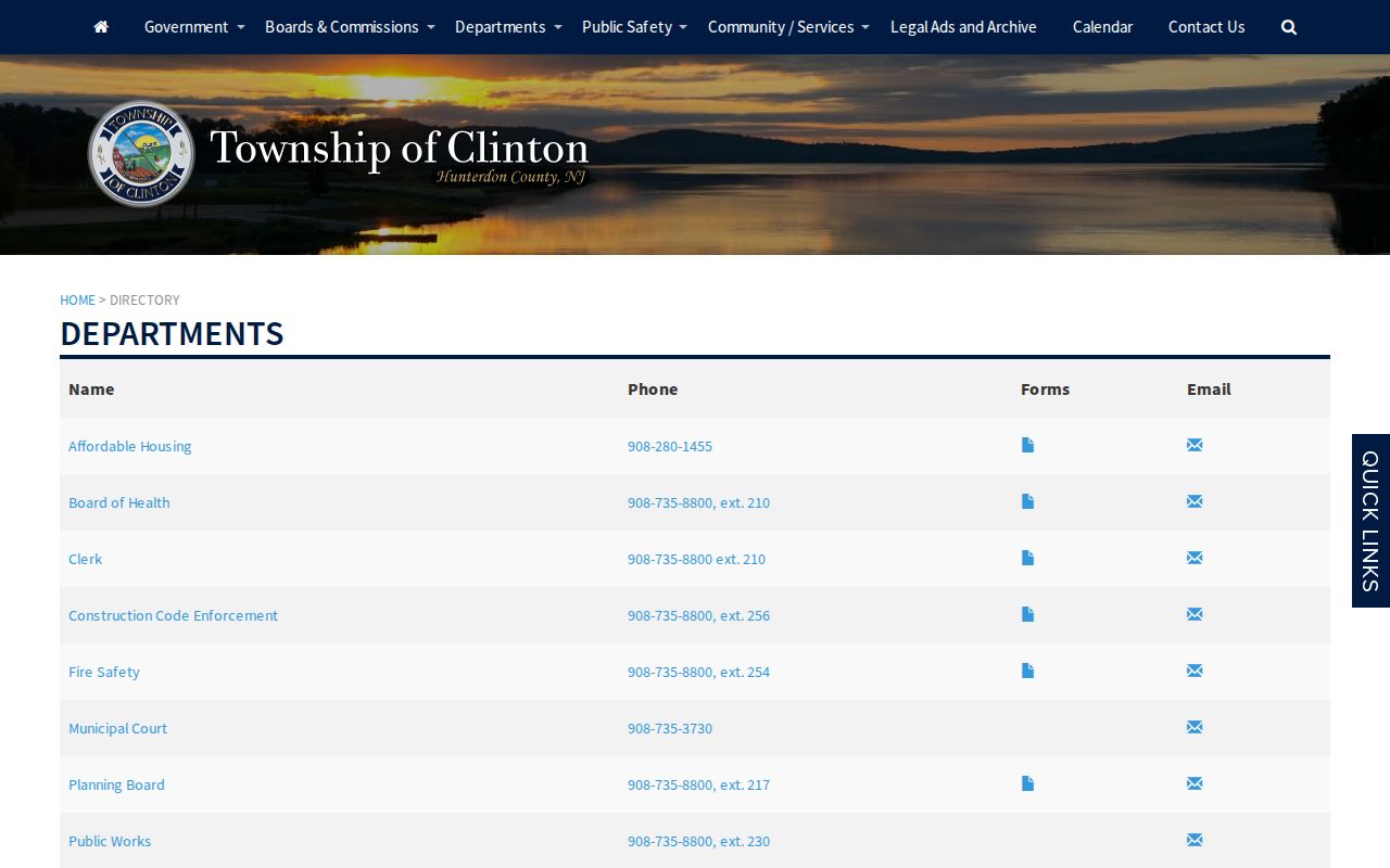 Hunterdon County official directory for Clinton Township criminal records offices