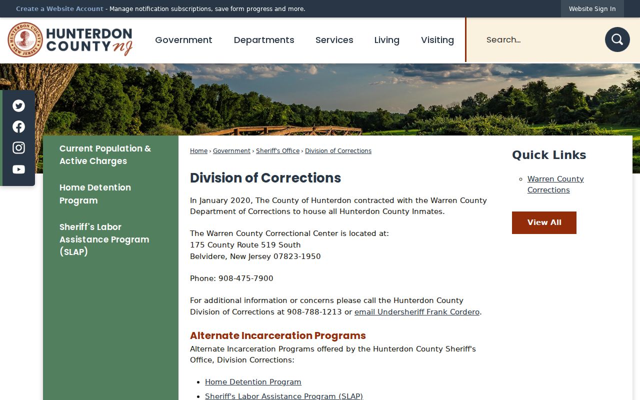 Hunterdon County arrest booking and corrections information