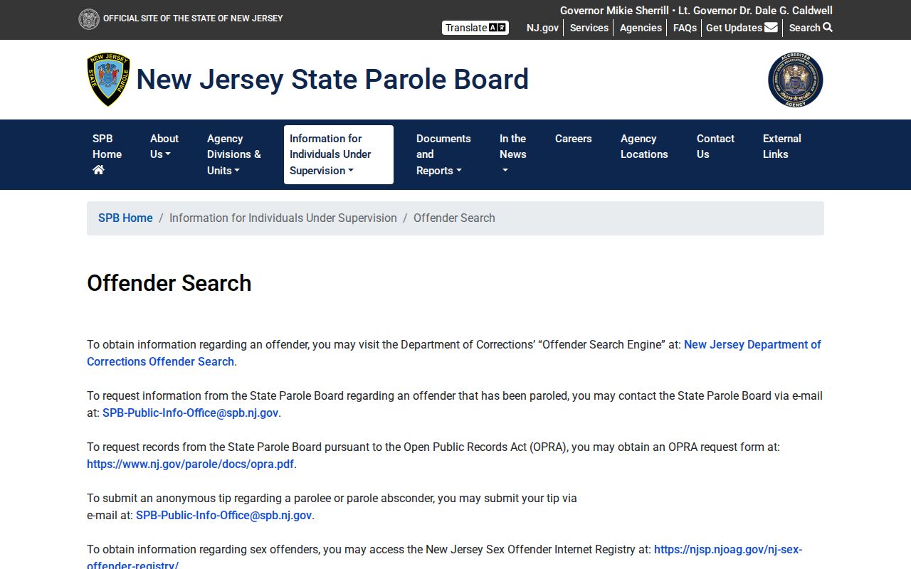 Parole information following a Hunterdon County arrest record