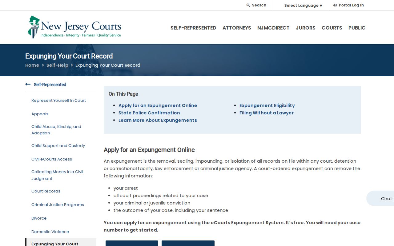 Hunterdon County criminal case expungement filing information