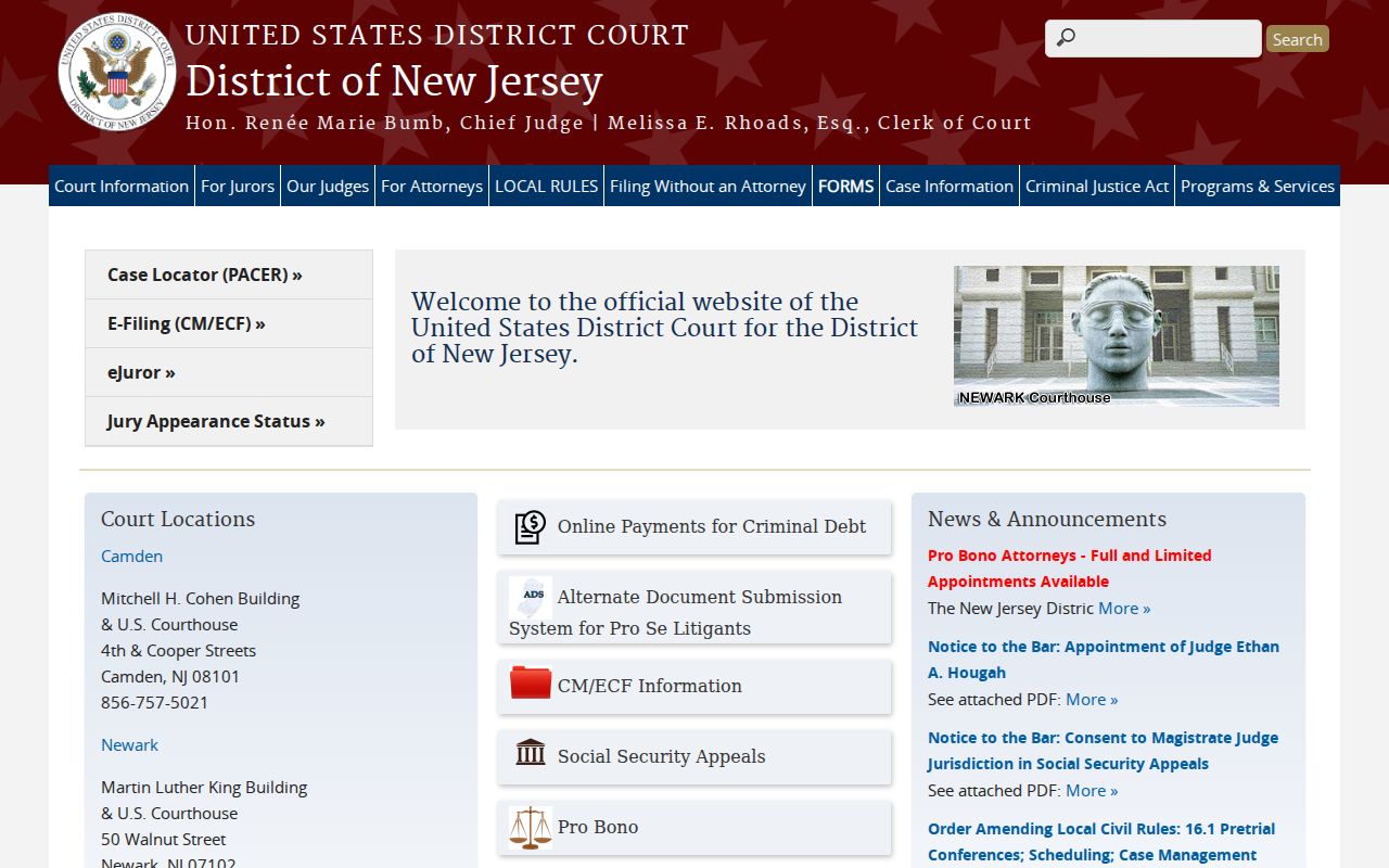 Federal criminal court case records affecting Hunterdon County