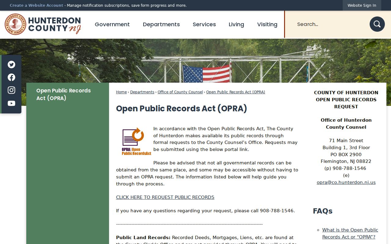 Hunterdon County criminal records OPRA request portal