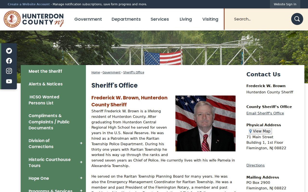 Hunterdon County criminal history Sheriff office information